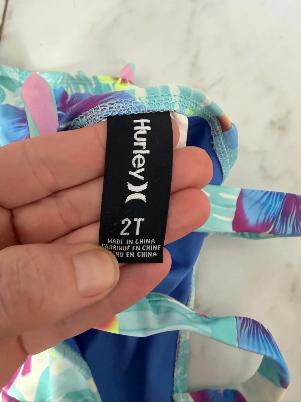 Hurley toddler girls 2T blue purple floral ruffle one piece bathing swim suit